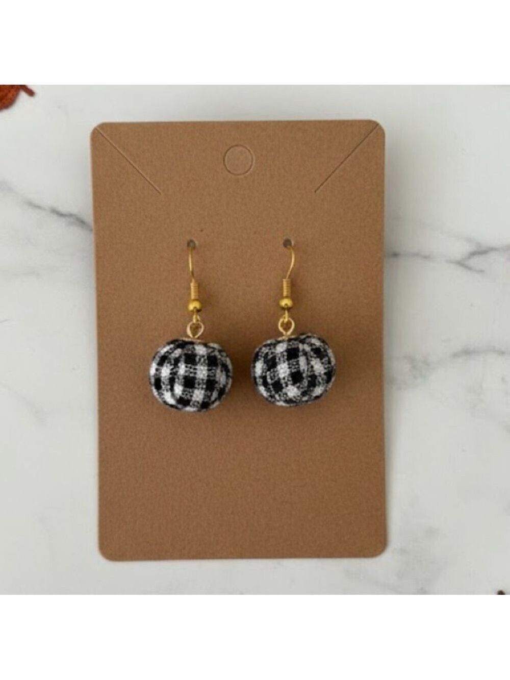 NWT Buffalo Plaid Fabric Earrings | Black & White Check | Classic Farmhouse